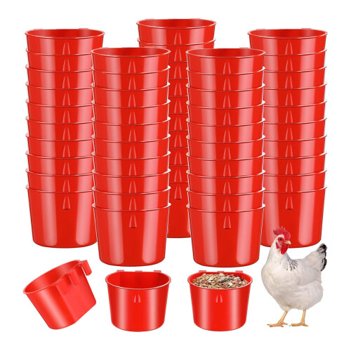 50 plats de repas suspendus en ABS rouge pour cages à oiseaux, 1