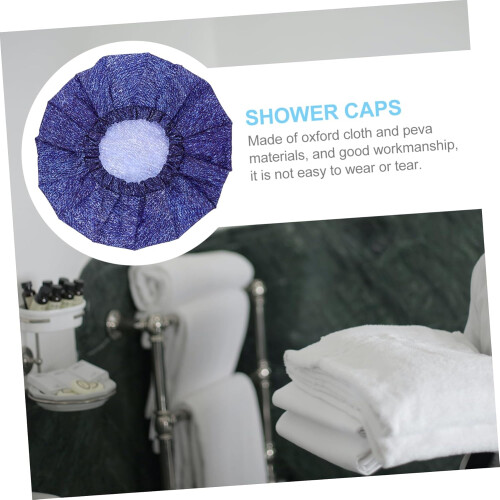 Waterproof Men’s Bath Shower Cap Double-layer Oxford Cloth Bathing Hat for Home Use, Practical Printing Hat with Denim Dot Pattern 1