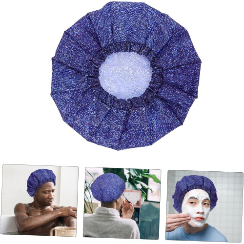 Waterproof Men’s Bath Shower Cap Double-layer Oxford Cloth Bathing Hat for Home Use, Practical Printing Hat with Denim Dot Pattern 2