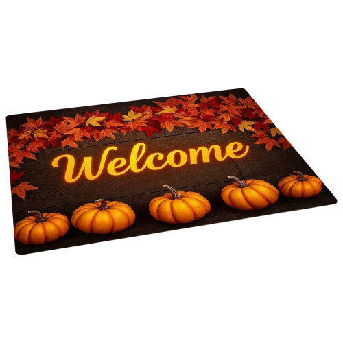 Πατάκι εισόδου Fall Welcome με σχέδιο κολοκύθας, απορροφητικό 18x30 εκ. 1