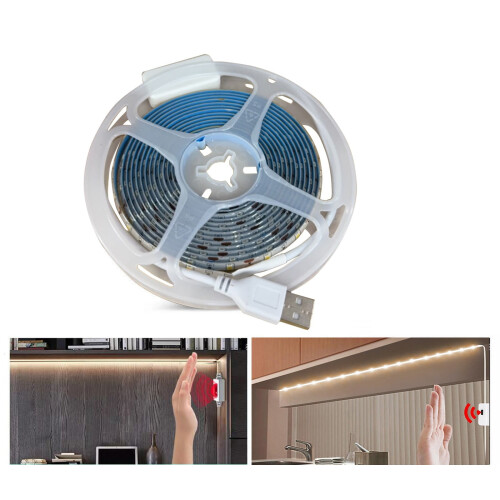 Hvid LED-stribelys med bevægelsessensor, USB-drevet, IP65 2