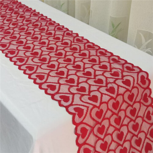 Red Lace Valentine's Table Runner – 72" Poinsettia Design 1