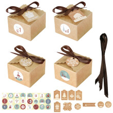 24 sets kerst adventskalender 1-24, snoepdoosjes van kraftpapier met labels, stickers, lint, cadeauverpakking en decoratie, meerkleurig