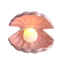 Ceramic Night Light Portable LED Night Lamps Shell Pearl Shape Decorative Ornament Bedside Lights Birthday Gift compatible with Kids
