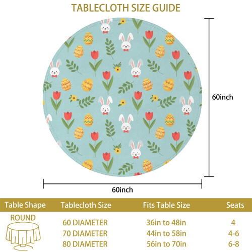 Light Blue Tulip Print Round Tablecloth 60 Inch 2