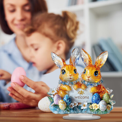 Buntes Acryl-Dekorationsset mit Hasenfigur 1
