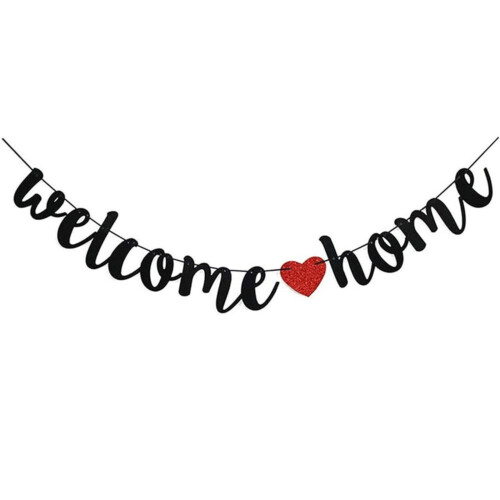 Welcome Home Banner with Glitter Hearts – Black 1