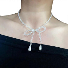 Kristallen kralen strik ketting met strik hanger, modieuze sleutelbeenketting, levendige choker sieraden voor vrouwen en meisjes