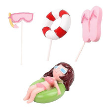 Birthday Cake Toppers Beach Party Cake Toppers Cakes Round Assorted Color 3.3 X 10 Cm 1 Set of 4Pcs
