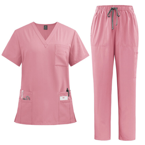 Nurse Scrub Set Moisture-Wicking Top and Bottom Pink S 1
