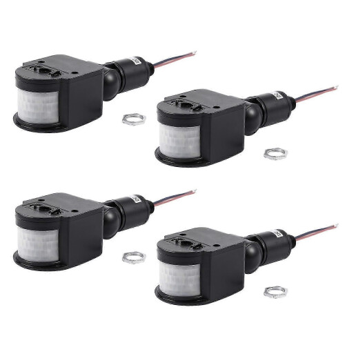 Lot de 4 détecteurs de mouvement infrarouges PIR automatiques 12 V CC pour extérieur, compatibles avec éclairage LED, noirs
