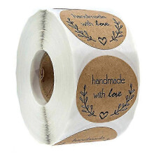 500 handgemaakte kerststickers met liefdesmotief, ronde cartoon hartstickers van kraftpapier voor het versieren van bakcadeauzakjes en bruiloften.