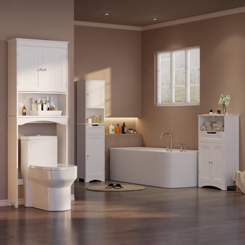Mobiletto contenitore sopra il WC, bianco, a 3 ripiani 2