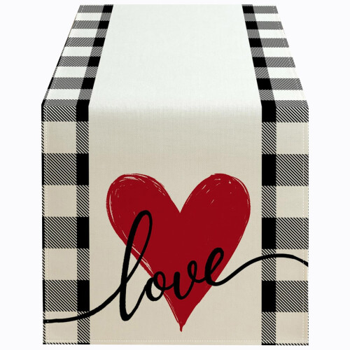 Heart Table Runner in Flax – Multicolour, 120 x 33 cm 1