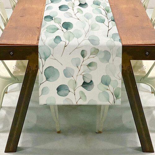Linen Tablecloth with Summer Leaves Print 1