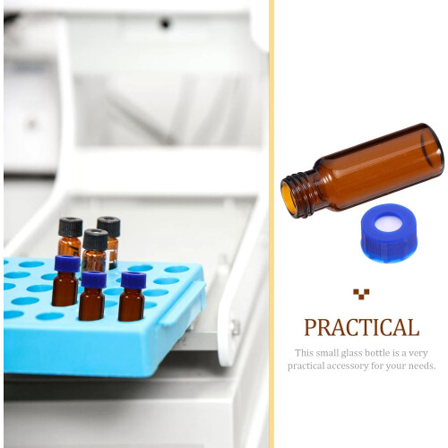 100Pcs 2Ml Amber Glass Vials with Caps and Hole Liner, Small Sampling Bottles 2
