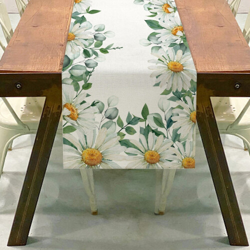 Botanical Leaf Print Linen Tablecloth, 1 pc 1