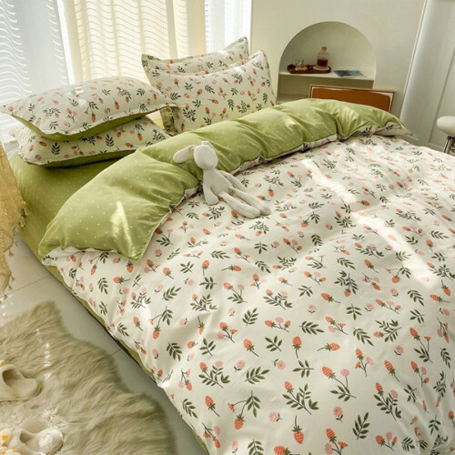 Green Floral Comforter Set Microfiber Queen 4-Pc 2