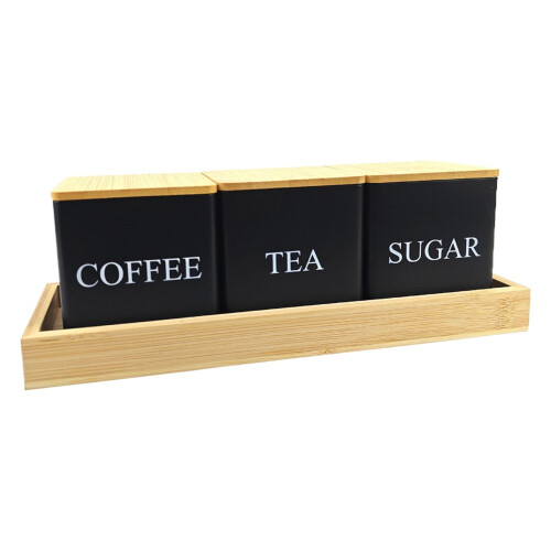 3-Piece Metal Tea Coffee Sugar Canisters 500ml Square 2
