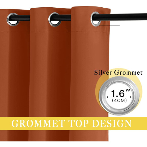 Rideau occultant thermique orange brûlé avec œillets 1