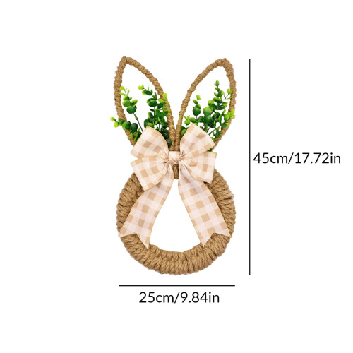 45cm Bunny-Ear Jute Wreath with Eucalyptus & Gingham Bow 1