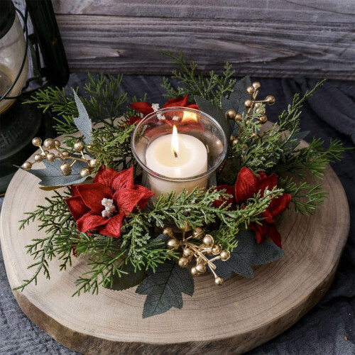 Christmas candle ring wreath with pine and pinecones 2