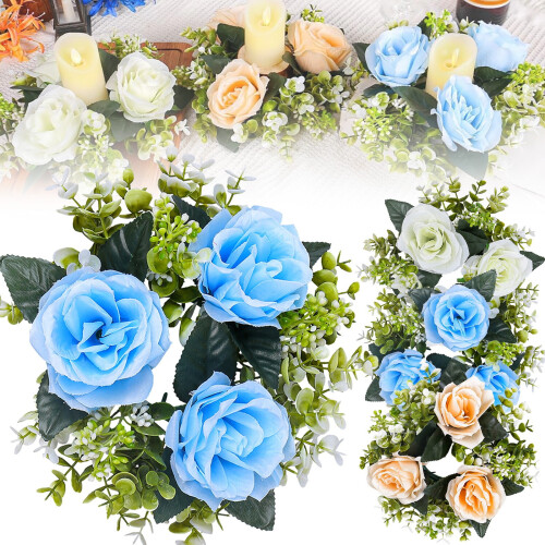 Artificial Rose Candle Ring Wreath for Table Centerpieces 1