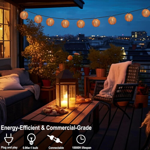 Lichtslinger met rotanbollen – 10 lampjes, weerbestendig, 2