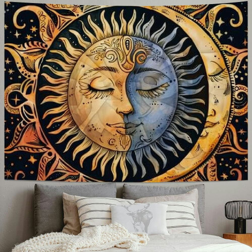 Tapeçaria Boho Sol e Lua 50x40 polegadas 1