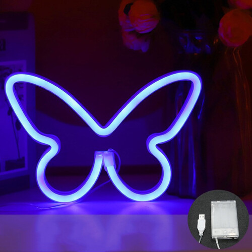 LED-Neon-Schmetterling-Nachtlicht – Blau, USB- oder Batteriebetrieb 1