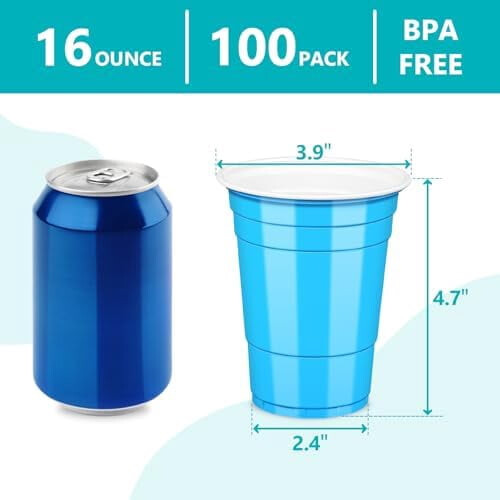 100x16oz blå engangs drikkekopper i plast 1