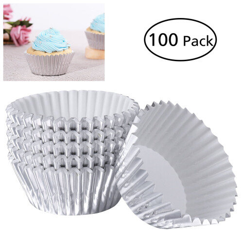 ROSENICE100 τεμάχια ασημένια θήκες για cupcakes από αλουμινόχαρτο 1