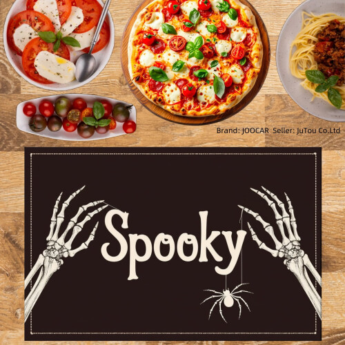 Σουπλά από λινό με σκελετό και αράχνη για το Halloween 12x18in (4 τεμάχια) 1