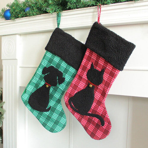 Weihnachtsstrümpfe mit schwarzer Katze, Karomuster, 20 cm & 40 cm 1