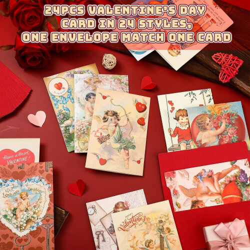 Vintage Valentine's Cards with Envelopes 24 pcs 2