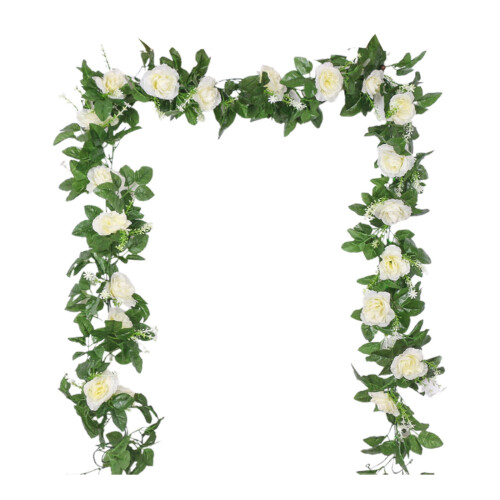 Hvit roserankegirlander 220 cm til Valentinsdagsdekorasjon