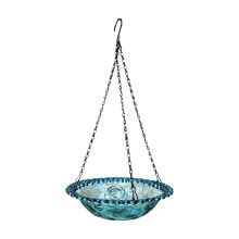 Hanging Plastic Bird Bath For Garden With Metal Hook-Blue