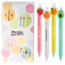 Puckator Inkredible Erasable Pen Fruit-Themed Click Pens Pack of 4