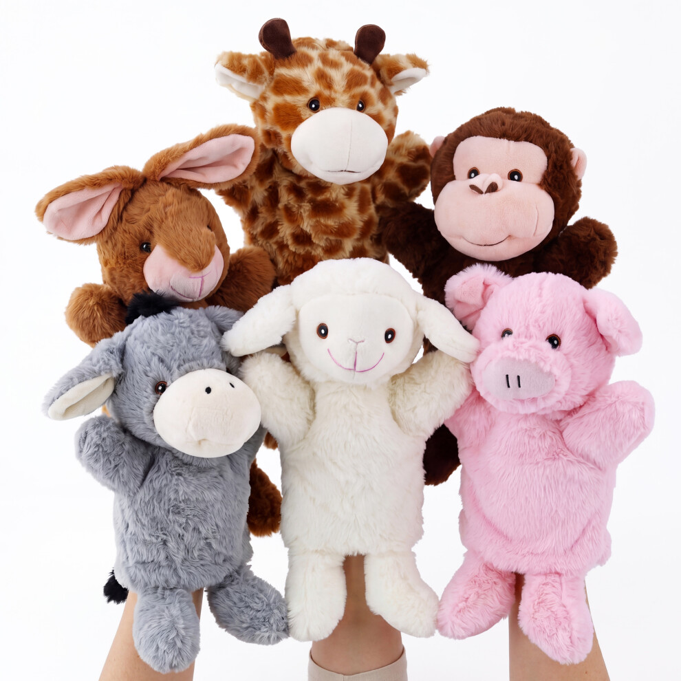 The Magic Toy Shop Animal Hand Puppet Set Of 6 Plush Safari Glove Puppets Kids Storytelling Toys