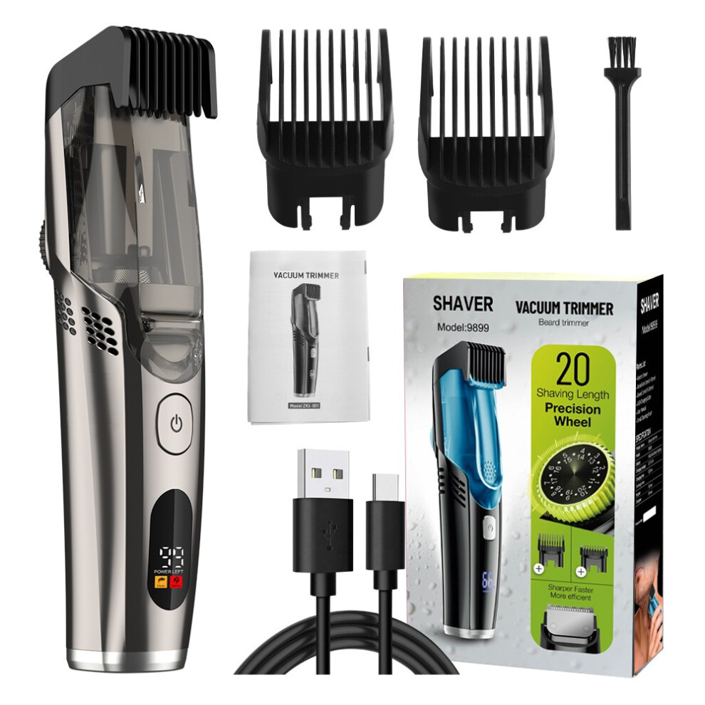 Inf Vacuum Hair Clipper With Lcd Display, Rechargeable Electric Hair Trimmer Gunmetal