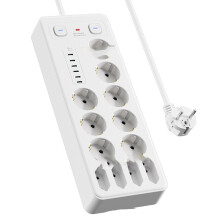 Europäische Steckdosenleiste mit USB & Type-C, Überspannungsschutz White