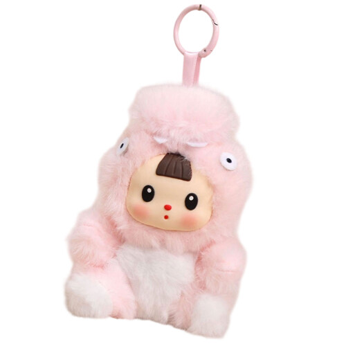 Playful Mini Dinosaur Keyring Soft Plush Touch Design-Pink