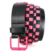 Modischer Damen Gürtel mit bunten quadratischen Perlen aus PU-Leder - 110cm stilvolles Taillenband Pink