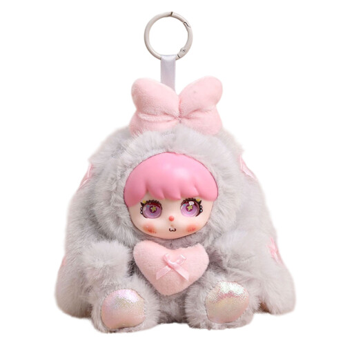 Delightful Fabric Rabbit Keychain With Detailed Stitching-Gray