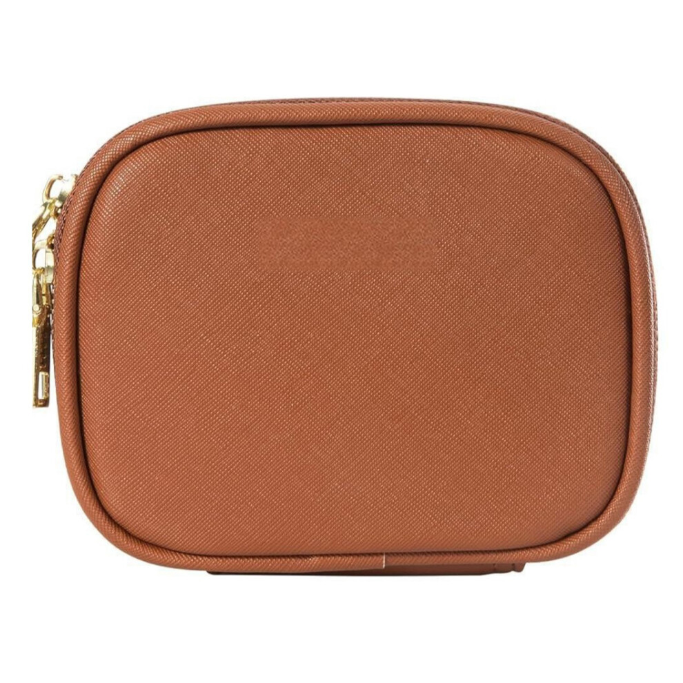 Mini Makeup Bag with Led Mirror,Small Cosmetic Bag-Coffee