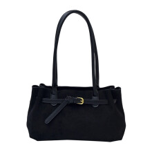 Korean Inspired Shoulder Bag Soft Suedes Underarm Purse-Black