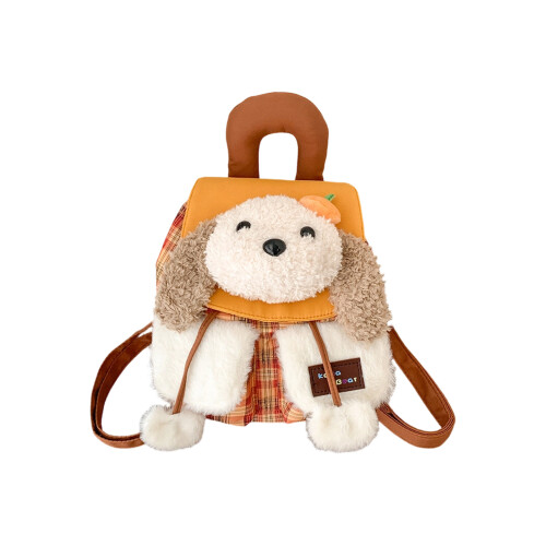 Soft Plush Backpack with Adjustable Strap Plaids-oranges dog