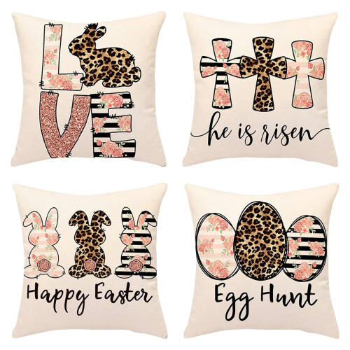 Oster-Kissenbezug-Set 45x45cm 4-teilig Polyester-Leinen