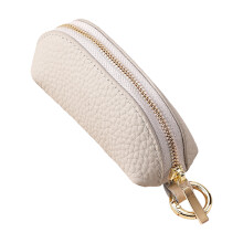 Women PU Leather Zip Mini Coin Purse With Keyring Money-Beige