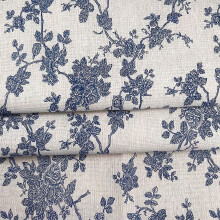 Nappe en lin et coton Ă motif floral bleu 150 x 100 cm